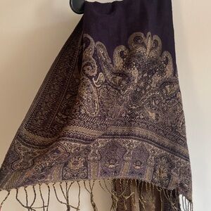 Paisley Purple/ Goldish Brown Scarf with Fringe